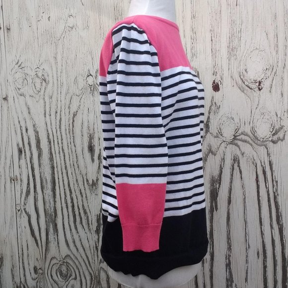 Chaps Striped Pink, White, Black Sweater Top - XL - Picture 2 of 6